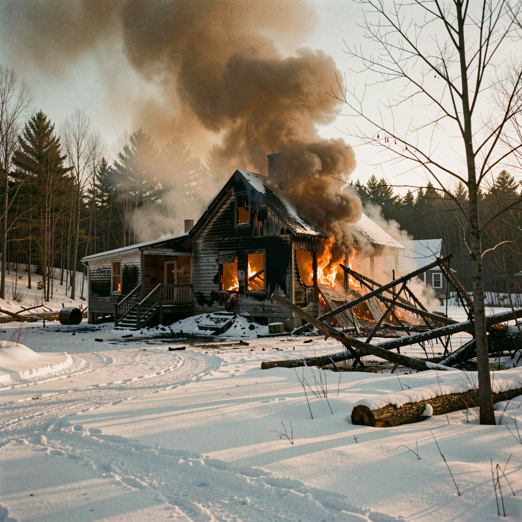 A fire of undetermined origin destroys an abandoned storage shed on the old mill property on Christmas Eve, raising questions about the future of the mill complex that has stood empty for 11 years.